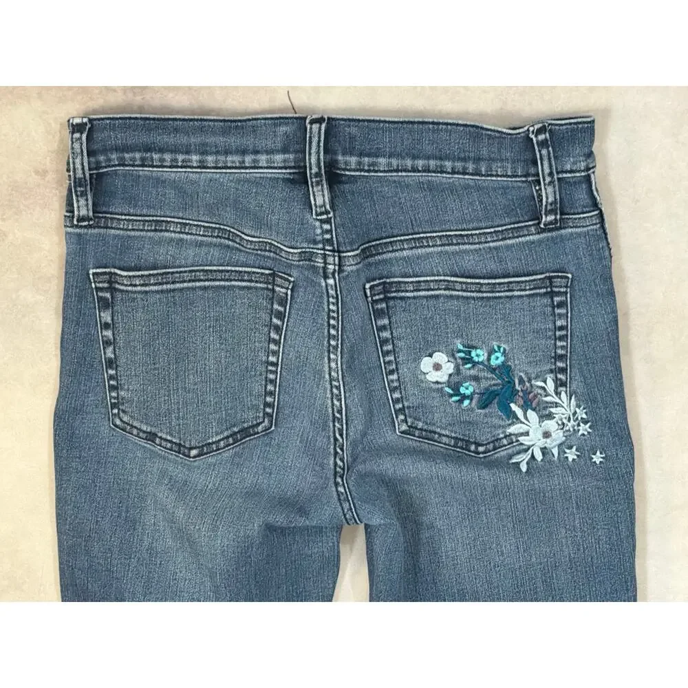 J.Crew Floral Embroidered Vintage Straight Leg Jeans Size 26 Medium Wash Raw Hem